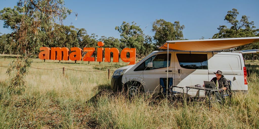 Merrill's astro-van at the Amazing sculpture, Forbes, NSW. Photo by Sarah Hodge, Essjay Photography, Forbes.